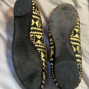 Rebecca Minkoff Black and Gold Woven Flats